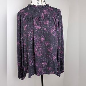 Hope & Harlow Purple Floral Ruffled Mock Neck Longsleeve Blouse M Boho Romantic